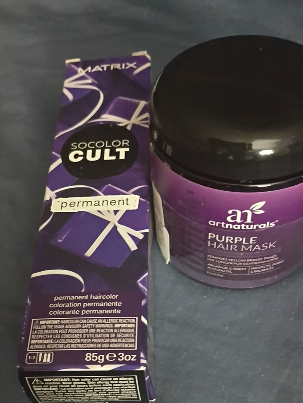 Matrix Socolor Cult Permeant Hair Color Royal Purple And Purple Hair Mask.